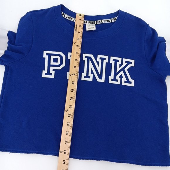 PINK VICTORIA'S  SECRET CROPPED PULLOVER BLUE SWEATSHIRT SIZE MEDIUM - Picture 5 of 9